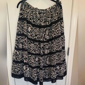Alfred Dunner Tiered Ruffle Maxi Skirt. Black White Butterfly Skirt, Size 14
